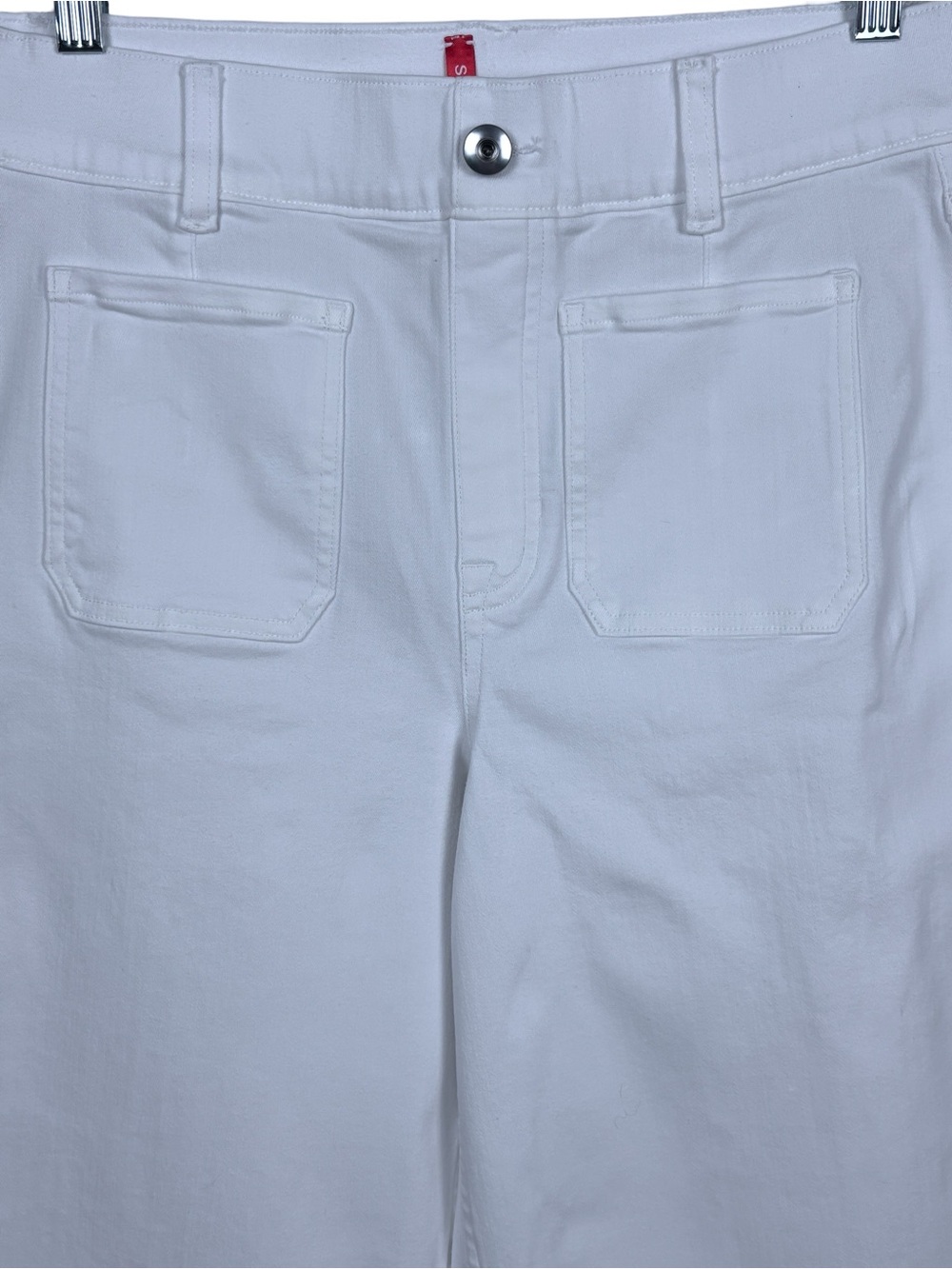 SPANX Supersmooth White Stretch Twill Cropped Wide Leg Pants Patch Pockets L - Picture 4 of 16